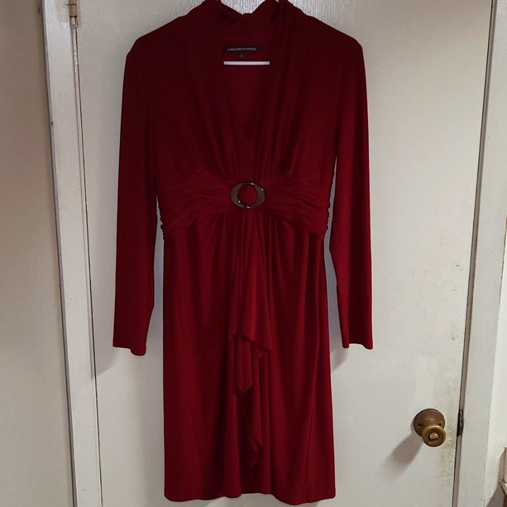 Jones New York draped front long sleeve dress.